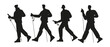 People black silhouettes for topic of fitness benefits of Nordic walking popular outdoor and wellness activity. Different silhouettes of people engaging in Nordic walking, vector illustration isolated