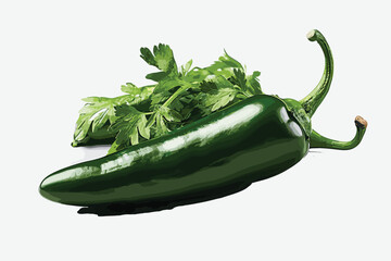 Wall Mural - Fresh green jalapeno peppers on white background.
