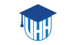 VHH initial letter academic logo design vector template. school college logo, university logo, graduation cap logo, institute logo, educational logo, library logo, teaching logo, book shop, varsity