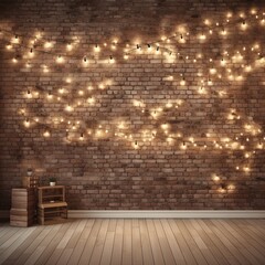  Room with brick wall and ivory lights background