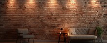 Room With Brick Wall And Khaki Lights Background