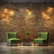 Room with brick wall and olive lights background