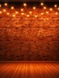 Room with brick wall and orange lights background