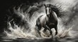 Art of horse in vortex, black and white color