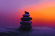 Zen stones on the background of the sunset. 3D illustration.