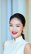 © Flash - Thai woman wearing a white dress and red lipstick, She is smiling and posing for the picture, generative AI