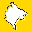Montenegro country simplified map. White silhouette with thick black contour on yellow background. Simple vector icon