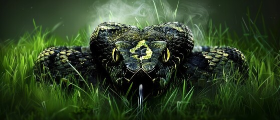  Snake in green grass with eye smoke