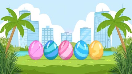 Sticker - Easter concept and colors. Holiday background with Easter Eggs