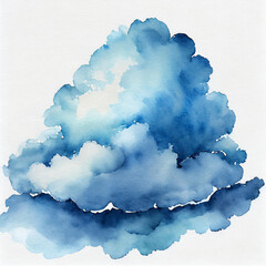 Wall Mural - Watercolor drawing of blue fluffy cloudy. Hand drawn art.