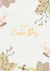 Wall Mural - happy easter with decorated eggs, carrot, easter bunny,botanical elements on a subtle background beautiful design greeting card.