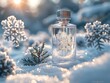 A perfume bottle mockup with a serene and ethereal winter landscape backdrop