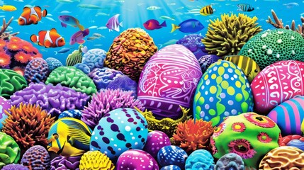 Sticker - Easter concept and colors. Holiday background with Easter Eggs