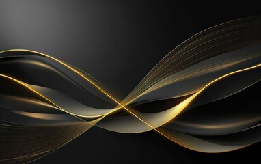 Wall Mural - Luxurious black and gold background with dynamic golden lines pattern