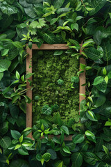 Sticker - A frame with green moss growing around it. The frame is surrounded by green leaves and branches