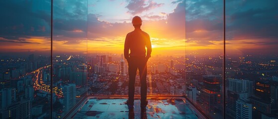 Aufkleber - Concept of a business engineer planning at a construction site with the city as a background