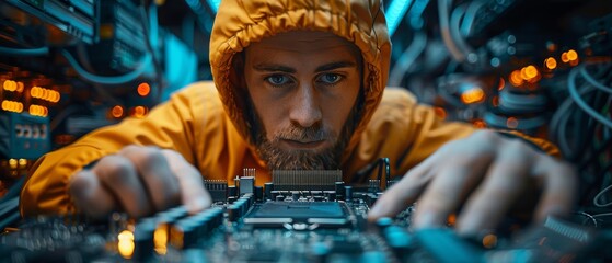 Leinwandbilder - Installing CPU microprocessors on motherboard sockets. Workshop background.