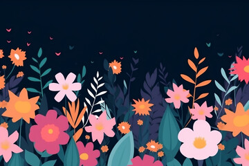 Wall Mural - flowers and butterflies on dark background, created using generative AI tools