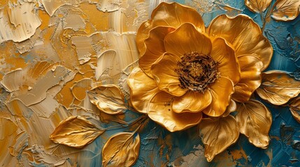 Wall Mural - Flowers and leaves in an abstract oil painting technique. Levels of golden texture. Prints, wall papers, posters, cards, murals, carpets, decorations, wall paintings, posters.