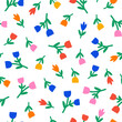 Abstract floral seamless pattern. Organic nature  botanical print.  Basic colorful naive shapes on a white background. Vector illustration