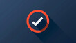 A white tick in a red circle icon. Tick of approval. Check mark. Correct. 3d icon with a shadow.