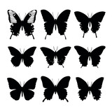 Fototapeta  - Set of black butterflies silhouettes