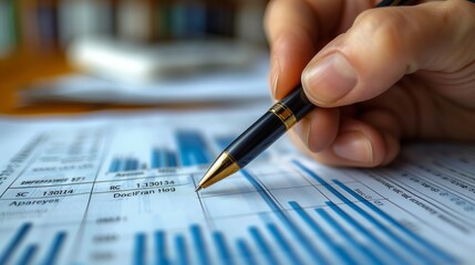 Poster - Business consulting team. Analysis of business plans. For profit and stability of business sustainability. Businessman holding pen in hand.
