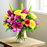 Fototapeta Natura - Floral Elegance. A vibrant bouquet of spring flowers arranged in a stylish vase