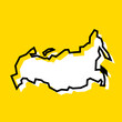 Russia country simplified map. White silhouette with thick black contour on yellow background. Simple vector icon