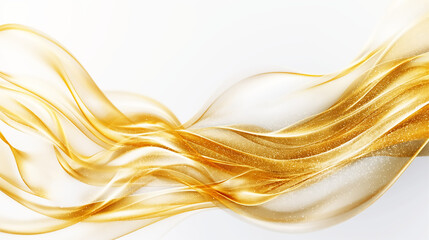 Wall Mural - Abstract gold particle and luxury wave pattern on white  background. 3D illustration.