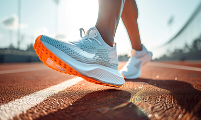 Close-up of feet of man running on playground,created with Generative AI tecnology.,