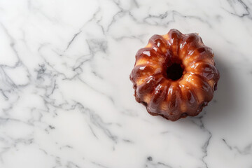 Wall Mural - glossy canelé pastry on a marble surface with intricate caramelized crust