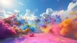 Fototapeta Tęcza - 3d illustration of abstract background with blue and pink cloud and sun