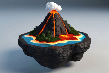 Wall Mural - A volcano with a lava flow and a body of water in the background