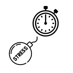 STRESS as a time bomb and silent killer. Isolated on transparent background. Concept of stress management, anxiety, nervous breakdown, illness, depression, suicide, time management.