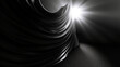 Abstract background of black and white lines swirl deep inside and glowing light. 3D illustration.	