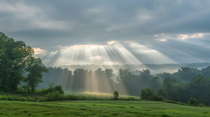 Wall Mural - Divine Light in Pastoral Scene, faith, religious imagery, Catholic religion, Christian illustration