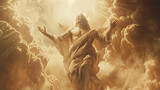 Fototapeta  - Glorious Ascension Among Clouds, faith, religious imagery, Catholic religion, Christian illustration