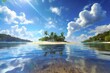 Tropical island, water reflections, transparent blue water, dutch angle, sandy clean lake
