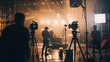 Illuminated Filming studio Wit Professional Cameras and Dramatic Lighting