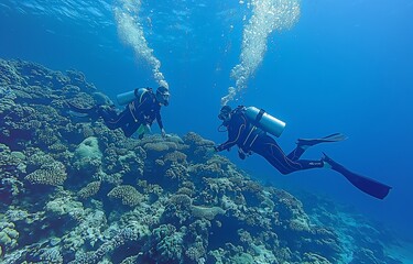 Wall Mural - Divers that dip under the surface enjoy Investigate the reef Marine life