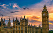 Big Ben and Westminster Palace at sunset in London, UK
