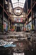 The abandoned building is covered in graffiti tags belonging to the notorious Gang. The walls are filled with colorful and intricate designs, showcasing the gangs presence in the area