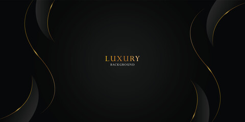 Minimalist black and golden abstract background design with dynamic waves effect concept of digital futuristic technology vector illustrations. Luxurious black and golden background.