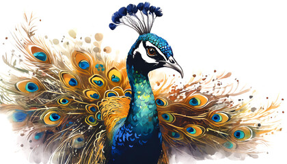 Wall Mural - Peacock isolated on white background, cutout art design