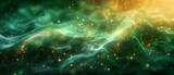 Fototapeta  - Fractal realms, Green neon fluid, glowing futuristic abstract background, swirl, line, boxes, data transfer or equalizer, wallpaper Abstract 3D illustration of glowing bright green neon,Ai 
