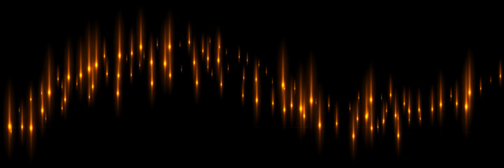 Wall Mural - Sound waves of lines with glow light effect vector illustration. Abstract waveform of music and voice, audio digital signal graphic display, bright curve diagram of sound flow on black background