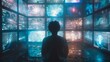 Capture a close-up shot of a person lost in thought, surrounded by digital screens, symbolizing the isolation of solipsism in a tech-driven world Explore the intersection of human consciousness and ar