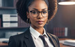 © niki spasov - Beautiful afro american woman lawyer with glasses standing in her office