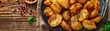 A Sizzling roasted potatoes on a plate with rustic kitchen table ambiance